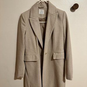 Knee Length Tan Plaid Coat
